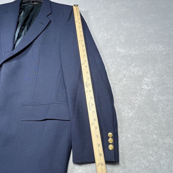 Palm Beach Blazer Mens Size 46 Solid Navy Blue Two Gold Buttons Wool Blend - Picture 6 of 14